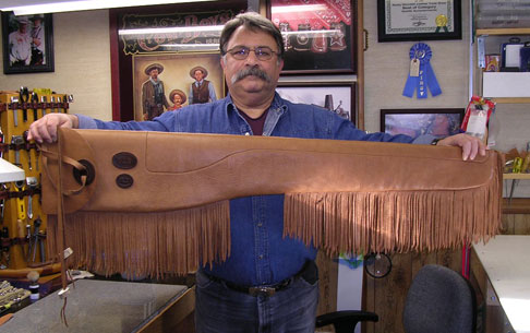 Richard Madri in his custom leatherwork studio.