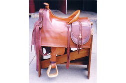 Custom Made Leather Saddle Bags: Grey Design